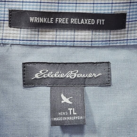Eddie Bauer Shirt Mens Tall L Plaid LS Wrinkle Free Relaxed Fit Pocket Preppy - Picture 3 of 16